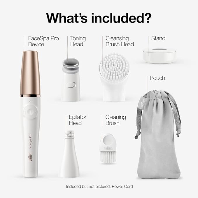 Braun Face Epilator Facespa Pro 911, Facial Hair Removal for Women, Hair Removal Device, 3-in-1 Epilating, Cleansing Brush and Skin Toning with 3 Extras