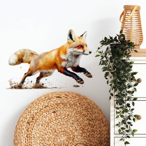 Running Fox Wall Decals Removable Animal Vinyl Stickers for Nursery Living Room and Kids Playroom Woodland Theme Decor Peel and Stick Wall Art