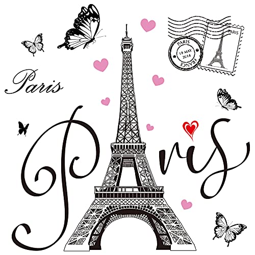 Gueevin 2 Sheets Paris Tower Stickers Eiffel Tower Sticker Decal for Bedroom Living Room Sofa Backdrop TV Wall Romance Decoration
