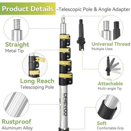 Dreyoo Light Bulb Changer Set with 3 to 12 ft Telescopic Extension Pole, Cage and Suction Cup Light Bulb Changer for High Ceilings and Recessed Lights, Ceiling Lightbulb Removal Tool, Yellow