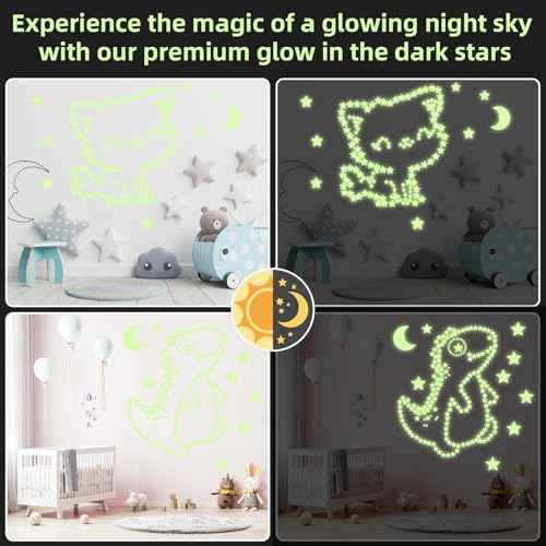 201 Glow in The Dark Stars for Ceiling with Moon, 3 Sizes of Glowing Stars Stickers Kit for Kids Bedroom, Christmas Stocking Stuffers, Wall Decals, Room D?cor