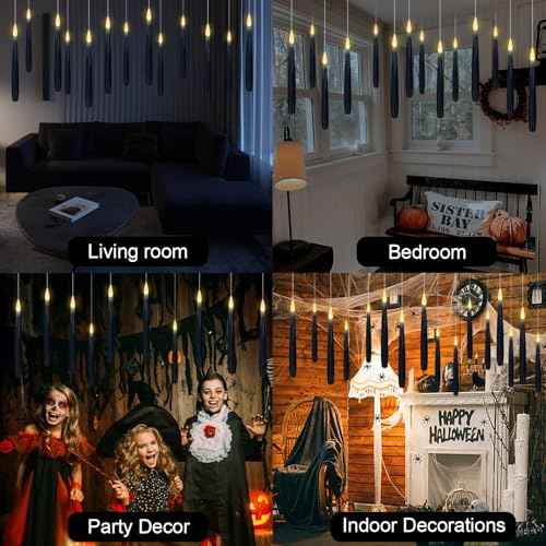 GenSwin 22pcs Flameless Floating Candle with Magic Wand Remote Timer, Battery Operated Hanging Window Candles Flickering, 6.1" LED Electric Candles for Christmas Halloween Decorations(Black)