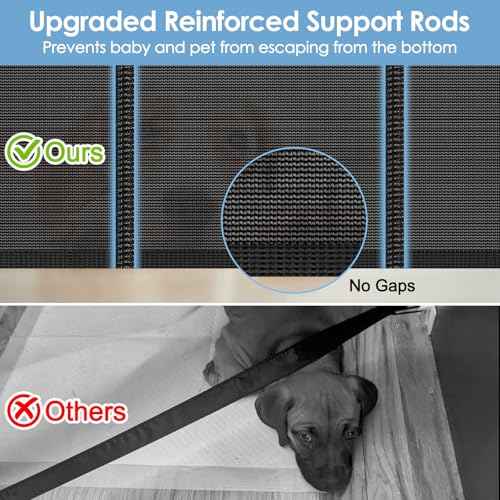 Reinforced Retractable Baby Gates with Support Rods, Extends up to 55¡± Wide, Retractable Dog Gate for Doorways Prevent Bottom Crawling Through, Mesh Pet Gate for Stairs Indoor Outdoor, Black