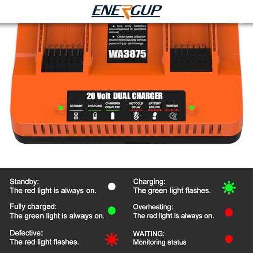 Energup 2Port WA3875 Charger for Worx 20v Battery WA3525, WA3520, WA3575, WA357, Dual Port WA3875 Quick Charger for Worx Battery 20v