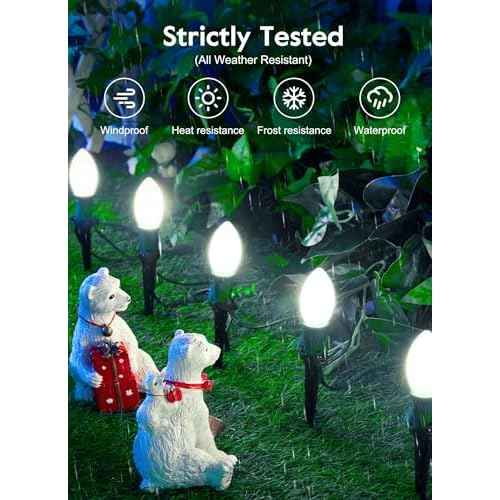Brightown Frosted C9 LED Christmas Lights Outdoor, 2 Packs Total 51.4Ft Pathway Lights with 40 LED Bulbs and Stakes, Christmas Decorations Outside Driveway Walkway Sidewalk, Pure White