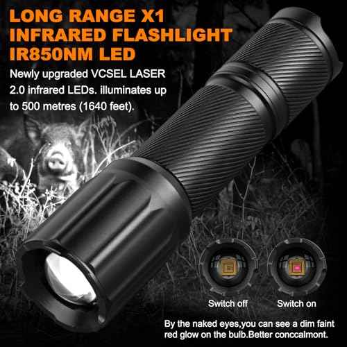 ULTRAFIRE IR Illuminator Flashlight,850nm LED IR Flashlight for Night Vision,Long Range Mini Tactical Infrared Illuminator,Focus Adjustable for Night Hunting, Observation, Search X1Pro