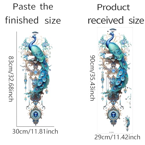 sacinora Gorgeous Blue Peacock Painted Wall Stickers, Peacock Pendant Art Wall Decals Removable Vinyl Peel and Stick for Living Room Bedroom Sofa TV Background Home Decorations