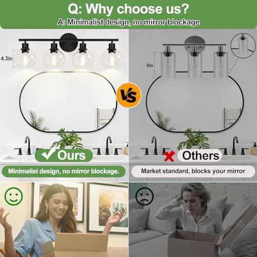 2025 Upgrade 4-Light Bathroom Light Fixtures, Black Bathroom Lights Over Mirror with Clear Glass Globe Shade, Vanity Lights for Bathroom Kitchen Living Room Hallway Cabinet Bedroom Porch