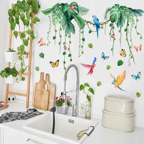 Lush Tropical Wall Decals with Jungle Vines Palm Leaves Removable Peel and Stick Wall Art for Nursery Living Room Office Bohemian Decor