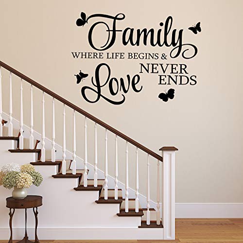 2 Sheets Family Vinyl Wall Decor Stickers, Faith Makes All Things Possible, Family Scripture Quote Wall Decals, Inspirational Quote Sayings Butterfly Art Decals Stickers(Black)