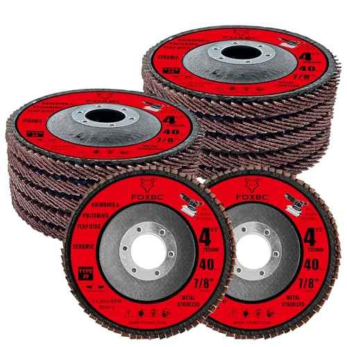 FOXBC 4 1/2 inch Ceramic Flap Disc for Angle Grinder, 40 Grit, Type 29, Grinding and Polishing for Metal, 10 Pack