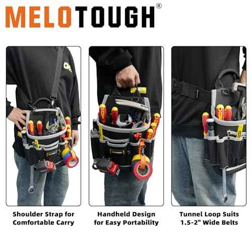 MELOTOUGH Heavy Duty Tradesman Pro Tool Pouch with Various Sized Pockets and Electrical Tape Thong, Electricians Tool Pouch 13-Pocket (13 Pockets) ¡¦¡¦