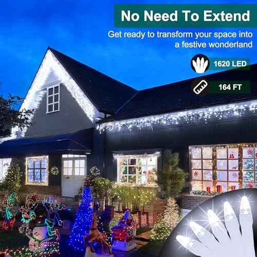 1620 LED Christmas Lights with 360 Drops,164ft 8 Modes Fairy Hanging String Lights with Timer Waterproof, Plug-in Hanging String Lights for Outdoor Holiday Wedding Party Christmas Decor (Cool White)