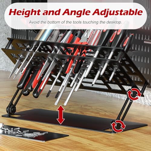 Screwdriver Organizer Holder Screwdriver Storage Rack for Desktop, Angle and Height Adjustable, Carbon Steel Tool Shelf for rc Repair, Plier (Black)