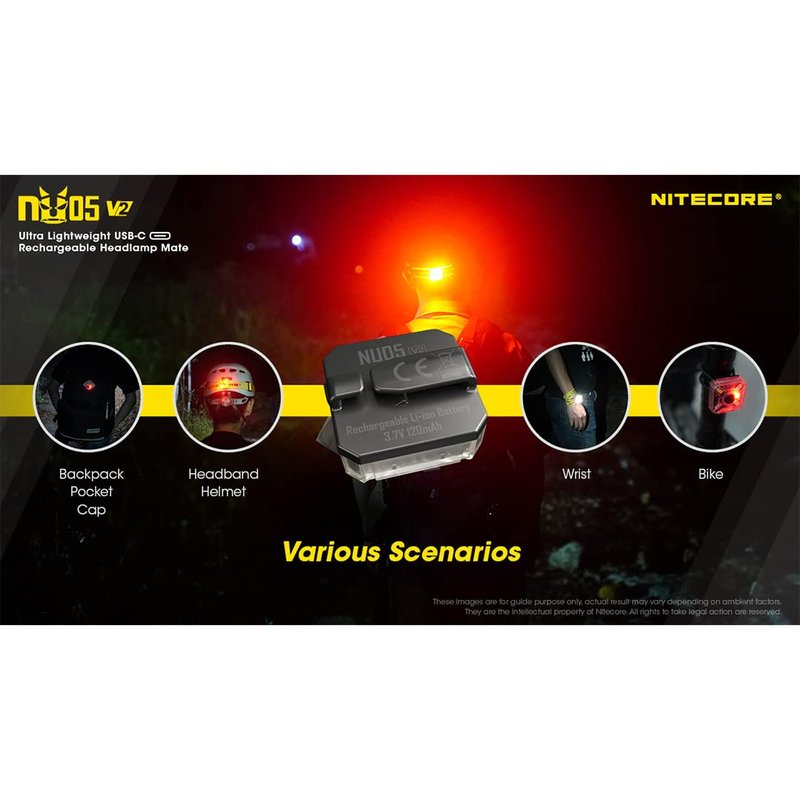 Nitecore NU05 v2 Signal and Safety Light, USB Rechargeable Red White LEDs with LumenTac Charging Cable