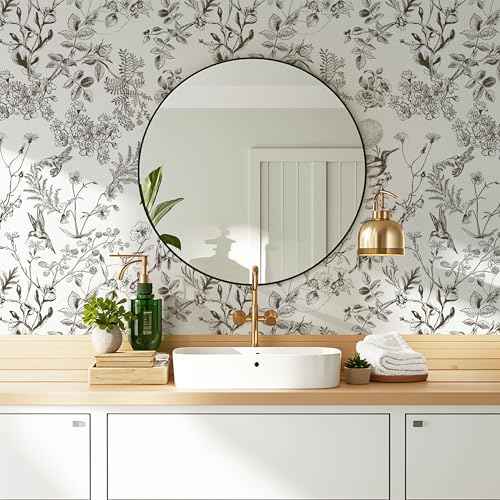 Safiyya Peel and Stick Wallpaper Floral Birds Contact Paper Black and White Wall Paper Peel and Stick Modern Boho Removable Self Adhesive Wallpaper Vinyl Rolls 118"x17.3"