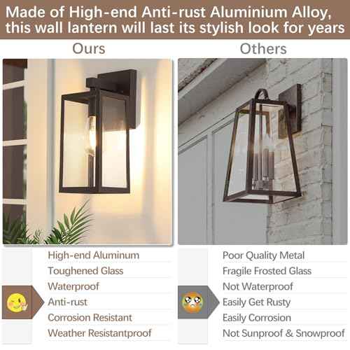 MAXvolador Outdoor Wall Sconce, Exterior Waterproof Wall Lantern Light Fixture, Dark Chocolate Porch Light Glass, Anti-Rust E26 Patio Lighting, 2 Pack