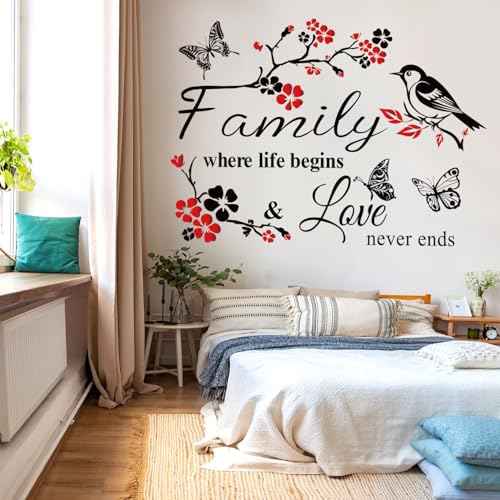 Datesno Family is Everything - Red Wall Decor Sticker Letter Print Vinyl Wall Art Decal Removable Wall Stickers Quotes Art Mural Home Decor for Living Room Dining Room Kitchen