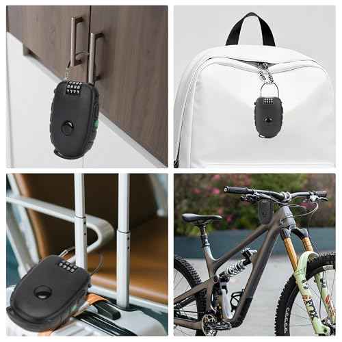2 Pack 4-Digit Combination Lock with 27.5 Inch Quickly Retractable Steel Cables - Keyless Security for Bike, Helmet, Ski, Snowboard, Stroller, Luggage, Door, Gate, Fences, Backpack & More