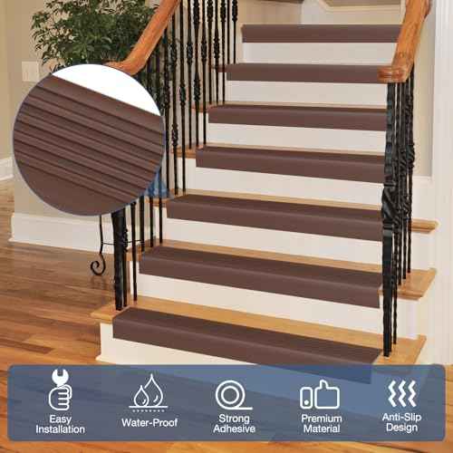 Stair Edge Trim Self Adhesive Vinyl Stair Nosing Molding Trim Non-Slip Rubber Nose Protector Peel and Stick Anti-Slip Edging for Indoor & Outdoor Use (Brown, 4 in x 40 Ft)