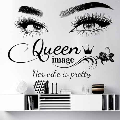 Eyelash Wall Decals for Bedroom Queen Eye Quotes Decor Murals for Living Room Lash Room Decor Stickers 3D DIY Art Decorations Peel and Stick
