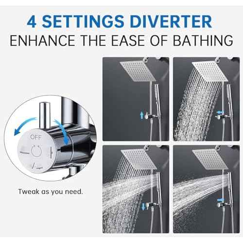 G-Promise All Metal Shower Diverter with Low Holder, Extended 13.5 Inch, 3-Way Diverter Valve with Pause Mode for Handheld and Fixed Shower Heads ? 4-Setting Replacement Part (Chrome)