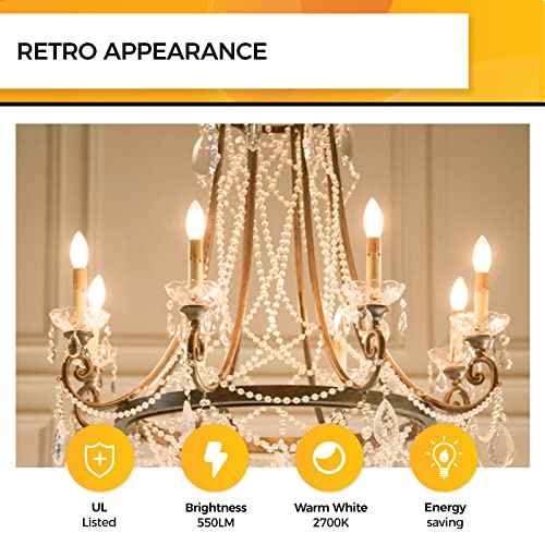 Hizashi 90+CRI E12 LED Bulb 60 Watt Dimmable, 2700K Soft White, Candelabra Light Bulb, B11 Chandelier Light Bulbs, 6W, 550LM, Candle Light Bulbs, UL Listed, 24 Pack