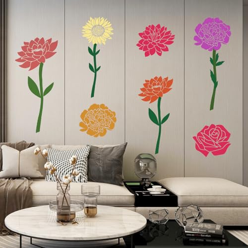 Large Flower Stencils for Painting - 10 Pcs Giant Floral Stencils with Rose & Daisy Designs for Walls, Fences & DIY Crafts