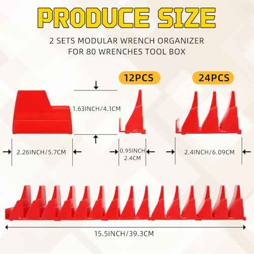 72 Pcs Modular Wrench Organizer for 80 Wrenches Wrench Holder Storage 2 Sets Magnetic Modular Tool Socket Organizer for Tool Box Drawer Organization and Storage(Red, Black)