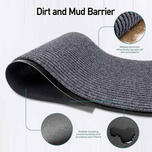 MaxMat¢ç Heavy Duty Floor Mat - Large Commercial, Indoor/Outdoor, Waterproof, Low-Profile, Easy to Clean Doormat (2 x 6 Feet, Grey, MXM-RIB0026GY)