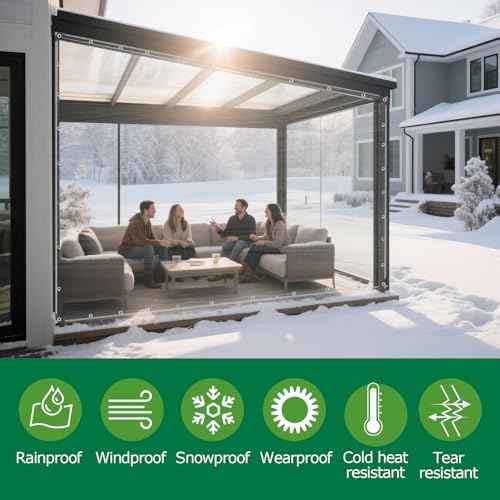 Dulepax Clear Tarp Heavy Duty with Grommets 8x10 FT Waterproof PVC Tarpaulin 14 Mil for Patio Enclosure, Greenhouse Cover, Porch Roof