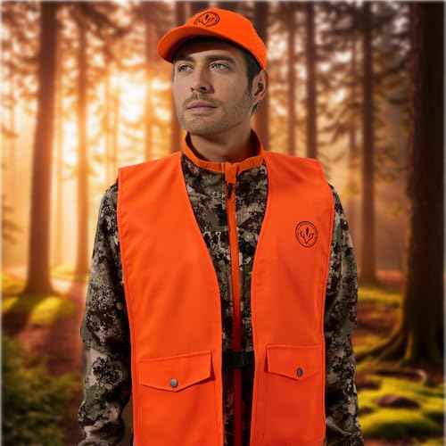 BASSDASH Blaze Orange Hunting Safety Vest & Baseball Hat Unisex Highly Visible Water Resistant Quick Dry for Fishing Hiking