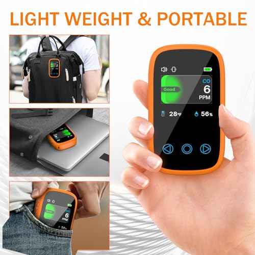 Portable Carbon Monoxide Detector with Alarm Standable & Lanyard, [3-in-1] Co Detector | Humidity |Temperature, Co Gas Monitor Air Quality for Outdoor Camping Travel RV Car