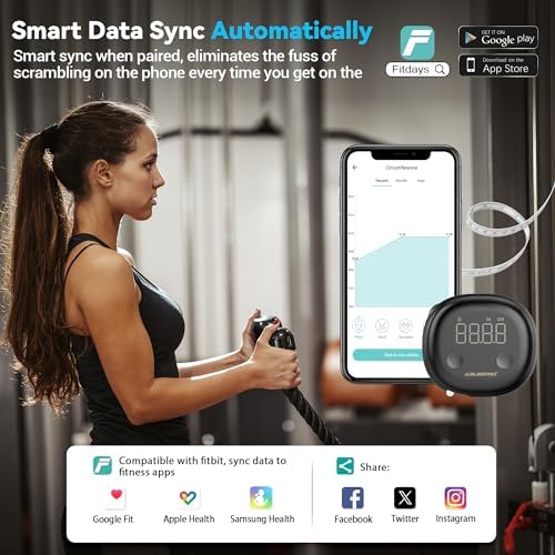 ABLEGRID Smart Body Tape Measure,Rechargeable Body Measuring Tape with Fitdays APP,Accurate Retractable Digital Body Measurement Device Tool for Muscle Gain,Weight Loss,Fitness,Locking,60in/150cm