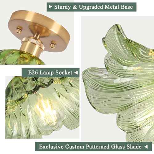 Semi Flush Mount Ceiling Light,Hallway Vintage Lights Fixture Ceiling Green 11" E26 Vintage Light Fixtures for Closet Hallway Kitchen Dining Room