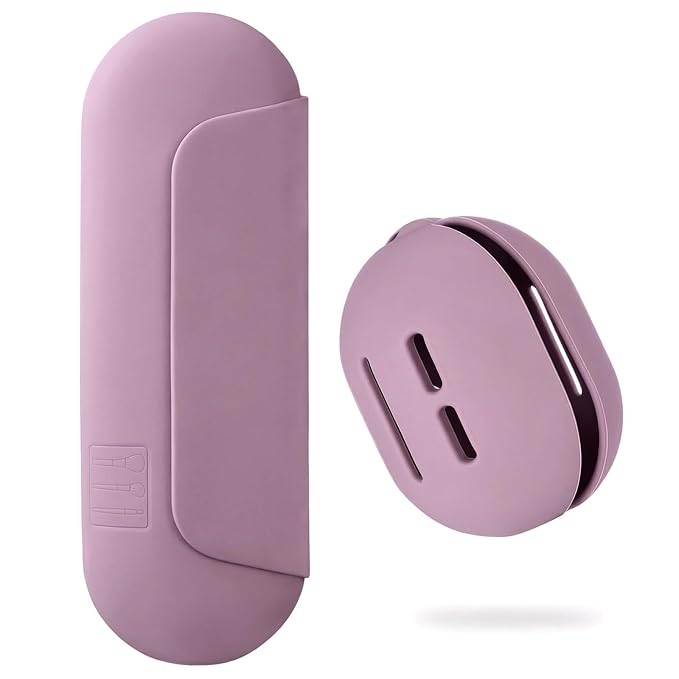 2 IN 1 Silicone Makeup Brush Holder with Beauty Make Up Sponge Holder Case：Soft Portable Cosmetic Face Brushes Holder with Upgrade Anti-Fall Out Magnetic Closure - Light Purple