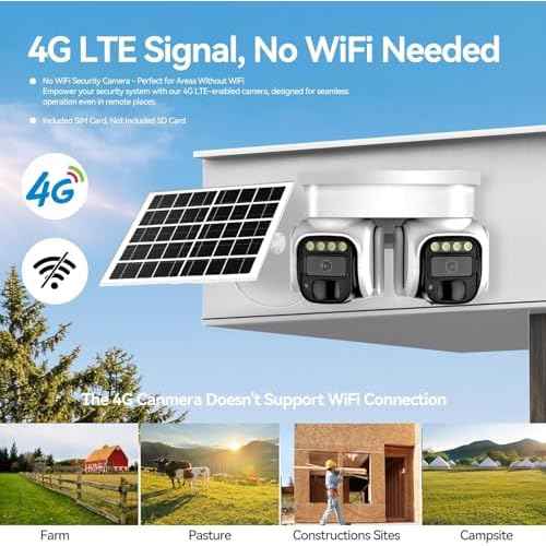No WiFi Security Camera, 4G LTE Cellular Security Camera, 2K Solar Cellular Cam HD Dual Lens 360¡Æ Pan Tilt, Color Night Vision, PIR Motion Detection, IP66 Waterproof Installed SIM (WHITE, DUAL)