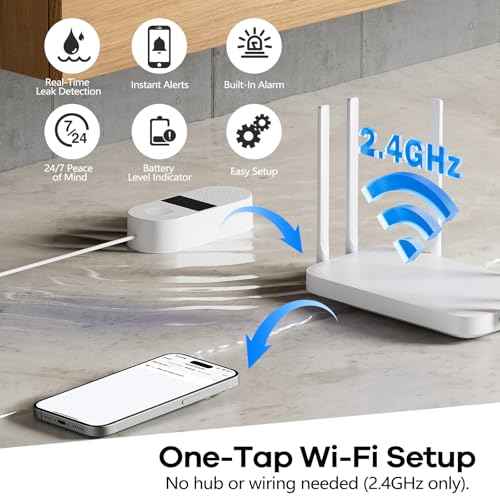 4-Pack WiFi Water Leak Detector, Battery Powered Water Sensor Alarm with 130dB Siren & 3.2FT Extended Cable Probe, App Alerts, No Hub Required for Home Basement Kitchen Bathroom