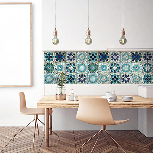24Pcs Peel and Stick Tile Stickers, 4x4 Bathroom & Kitchen Backsplash Tile Decals Waterproof Self-Adhesive Square Vinyl Wall Decals Mandala Style Wall Decor (Best When adhered to Tiles