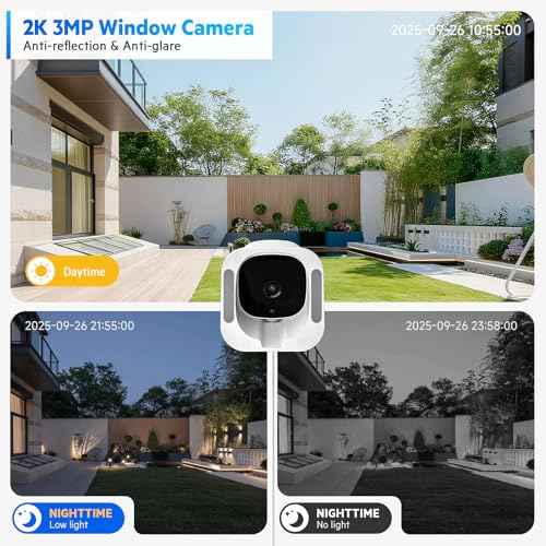 3MP 2K Window Camera, 120¡Æ View Angle Window Camera, 2.4GHZ & 5GHZ WiFi Indoor Window Security Camera with Angled Window Mount, Person & Motion Detection, 24/7 Recording, Quick Install