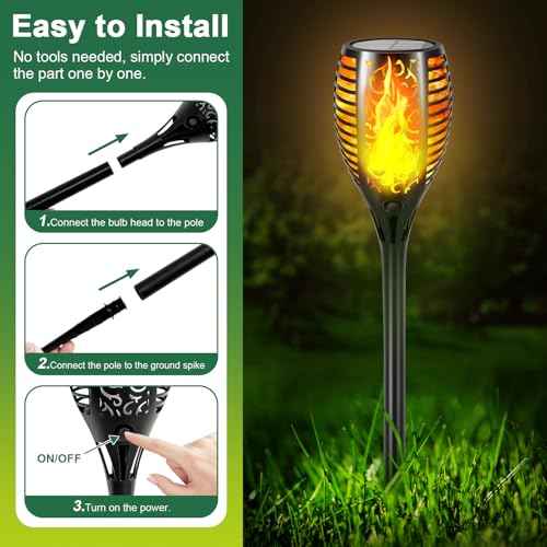Upgraded Larger Solar Lights Outdoor - 6 Pack 51 LED Solar Torch Lights with Flickering Flame for Garden Decor Higher 23" Yard Lighting Waterproof Tiki Torches for Outside Lawn Patio Pathway