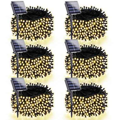 6 Pack 270FT Solar Christmas Lights Outdoor Waterproof, Super Bright 480 LED Solar String Lights with 8 Lighting Modes, Green Wire Twinkle Tree Light for Outside Xmas Party Decorations (Warm White)