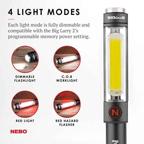 NEBO 500 Lumen Work Light: 200 Lumen Top Positioned Flashlight, Anodized Aircraft-Grade Aluminum Body; Steel Clip and Magnetic Base Provides Hands Free Operation; Powered by 3X AAA Batteries - Grey