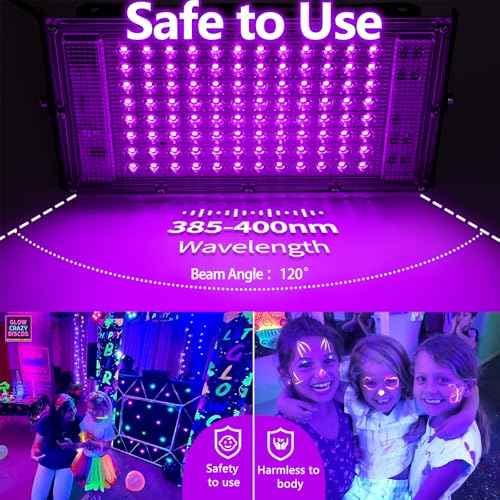 4 Pack 100W Black Light, LED Blacklight with US Plug and Switch, Black Lights for Glow None Party, Halloween,Body Painting,Fluorescent Painting and Tapestry
