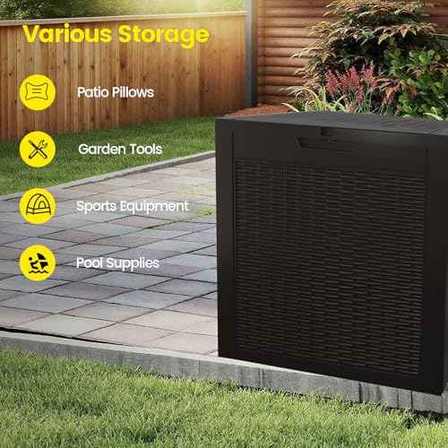 31 Gallon Outdoor Storage Box - Waterproof Resin Rattan Deck Bin for Indoor & Outdoor Use - Lockable & UV Resistant - Ideal for Package Delivery, Patio Cushions & Gardening Tools, Black