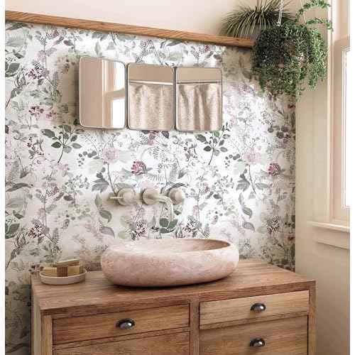 Erfoni 17.7"x118" Floral Peel and Stick Wallpaper Boho Floral and Leaf Contact Paper for Cabinets Decorative Wallpaper Flower Modern DIY Self Adhesive Removable Wall Paper Covering Bedroom Wall Vinyl
