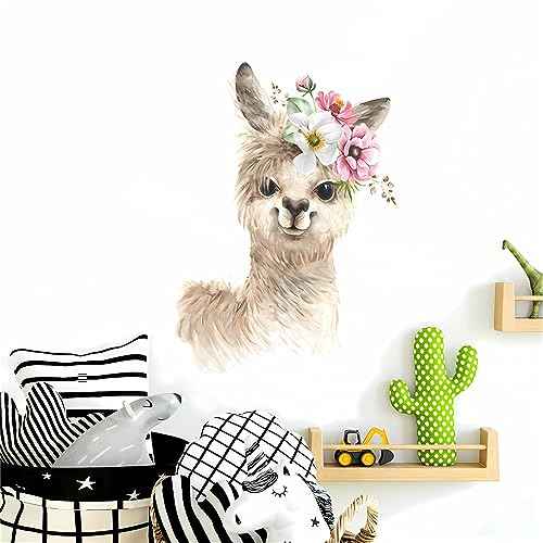 Cute Alpaca Cub Wall Stickers, sacinora Cartoon Animal Wall Decals Removable Vinyl Peel and Stick for Kids Baby Living Room Bedroom Children's Room Nursery Playroom Art Decorations