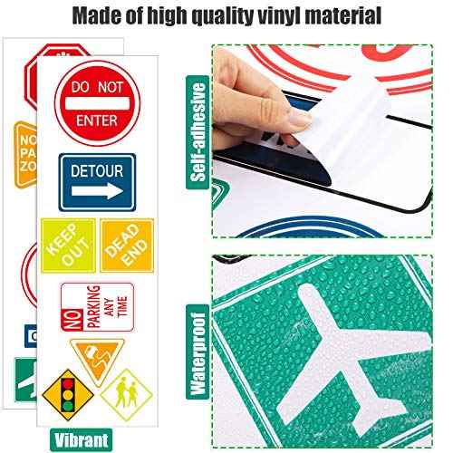 Zonon 15 Pieces Road Signs Wall Decal Traffic Street Signs Stickers Stop Street Transportation Vinyl Wall Decals for Kids Bedroom Classroom Playroom Birthday Decor