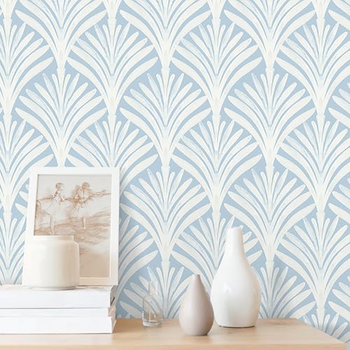 Hopepak Blue Peel and Stick Wallpaper Self Adhesive Removable Wall Paper for Bedroom/Bathroom Modern Geometric Contact Paper for Cabinets Vinyl Rolls 17.3''x78.7''