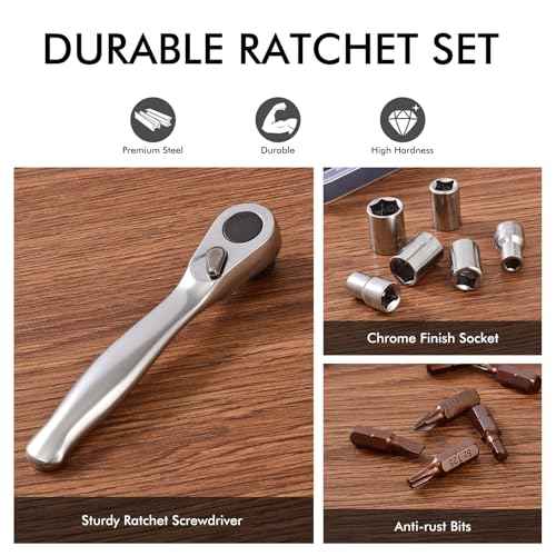 COTOUXKER Mini Ratchet Set, Right Angle Screwdriver set with 1/4 Mini ratcheting screwdriver and Bits Sockets for Tight Spaces